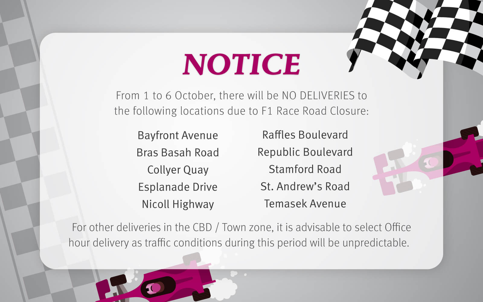 F1 ROAD CLOSURE